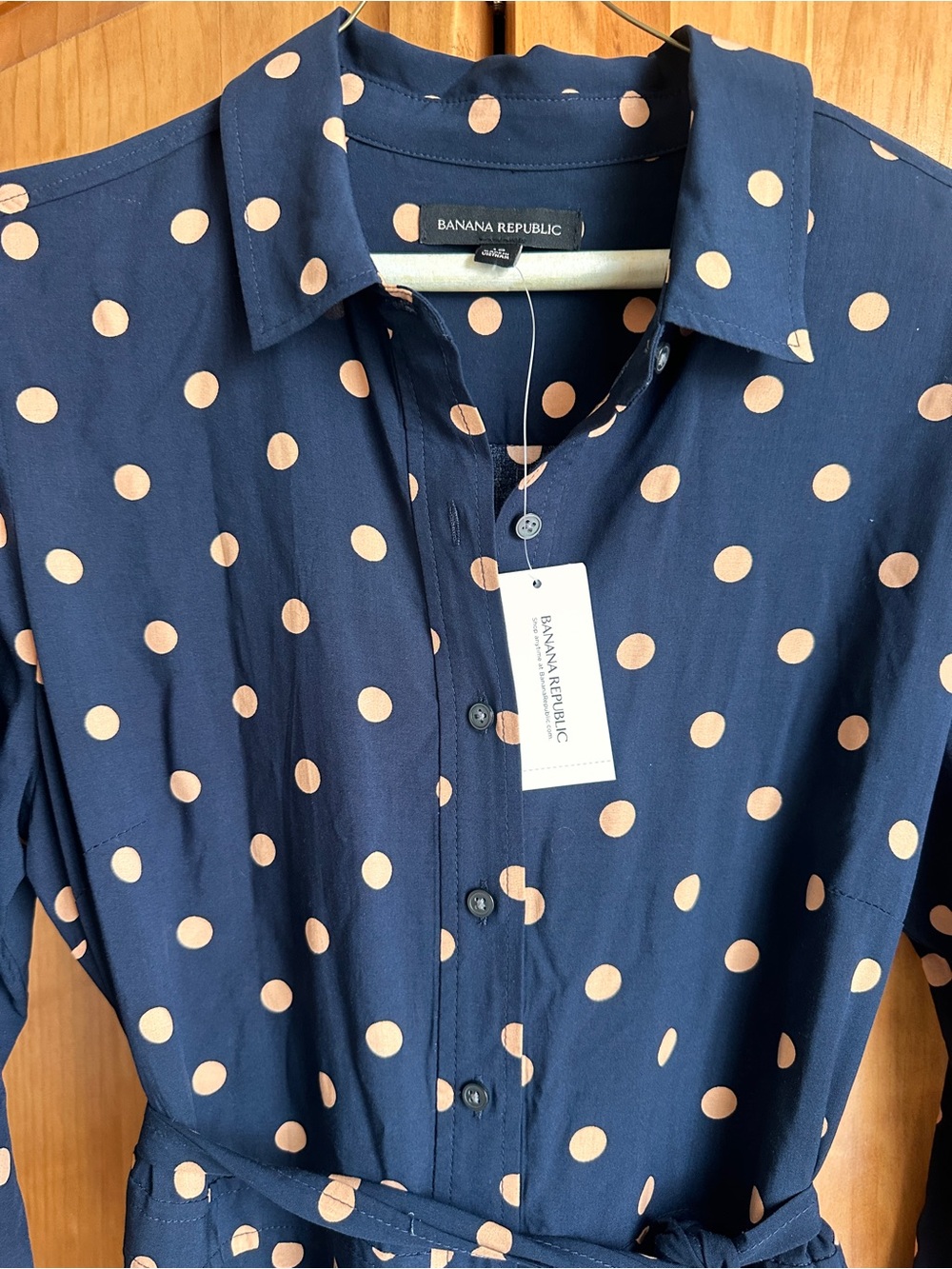 Banana Republic Navy Maxi Dress with Cream Polka Dots 10 NWT - Picture 10 of 10